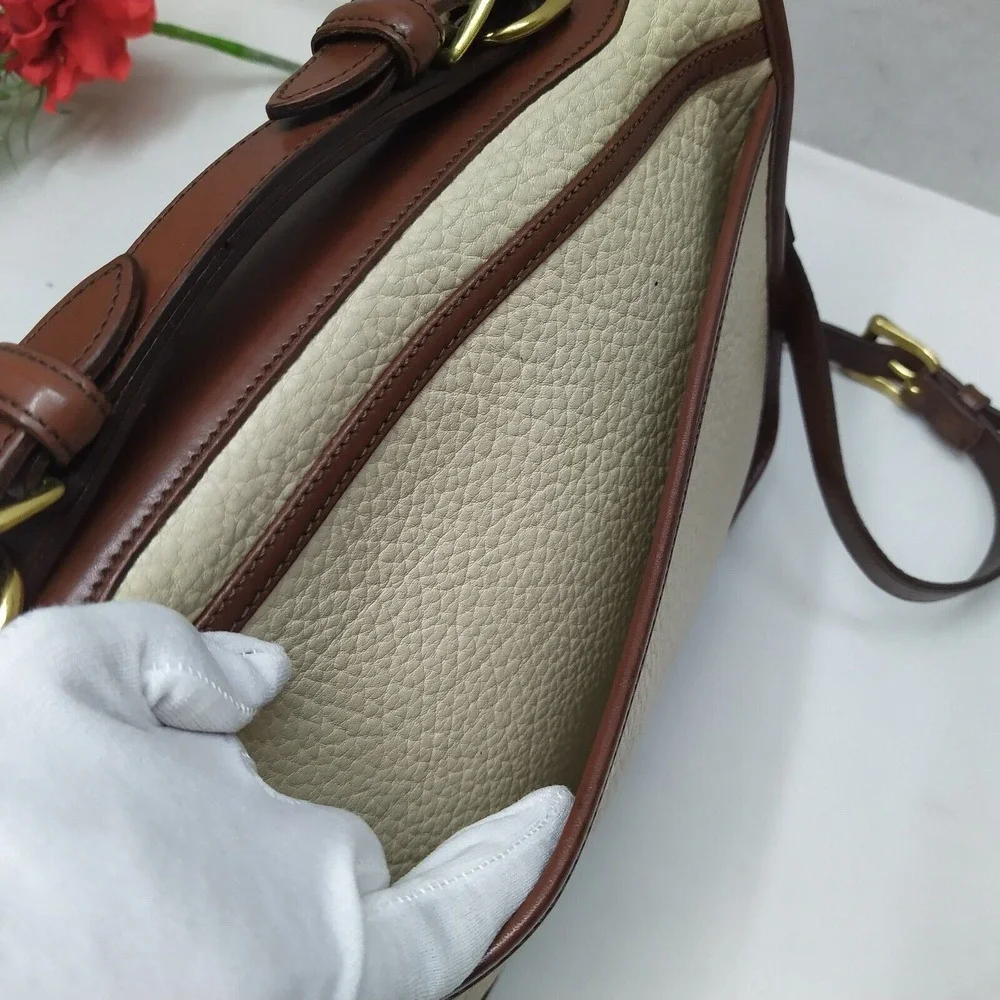 Dooney & Bourke Ivory Pebbled Leather Buckle Satchel Crossbody Bag - Made in USA
